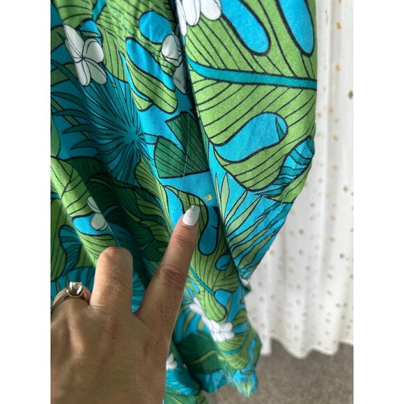 Hula Bay Hawaiian Monstera Plumeria Flowers Batwing Kaftan Swim Cover Up Top S/M - Picture 8 of 8